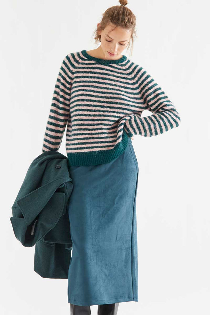 Compania Fantastica Dark Green and Pink Striped Knit Sweater