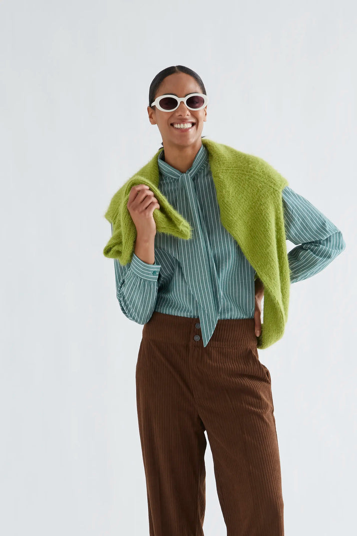 Compania Fantastica Maxi Tie-front Green Striped Shirt