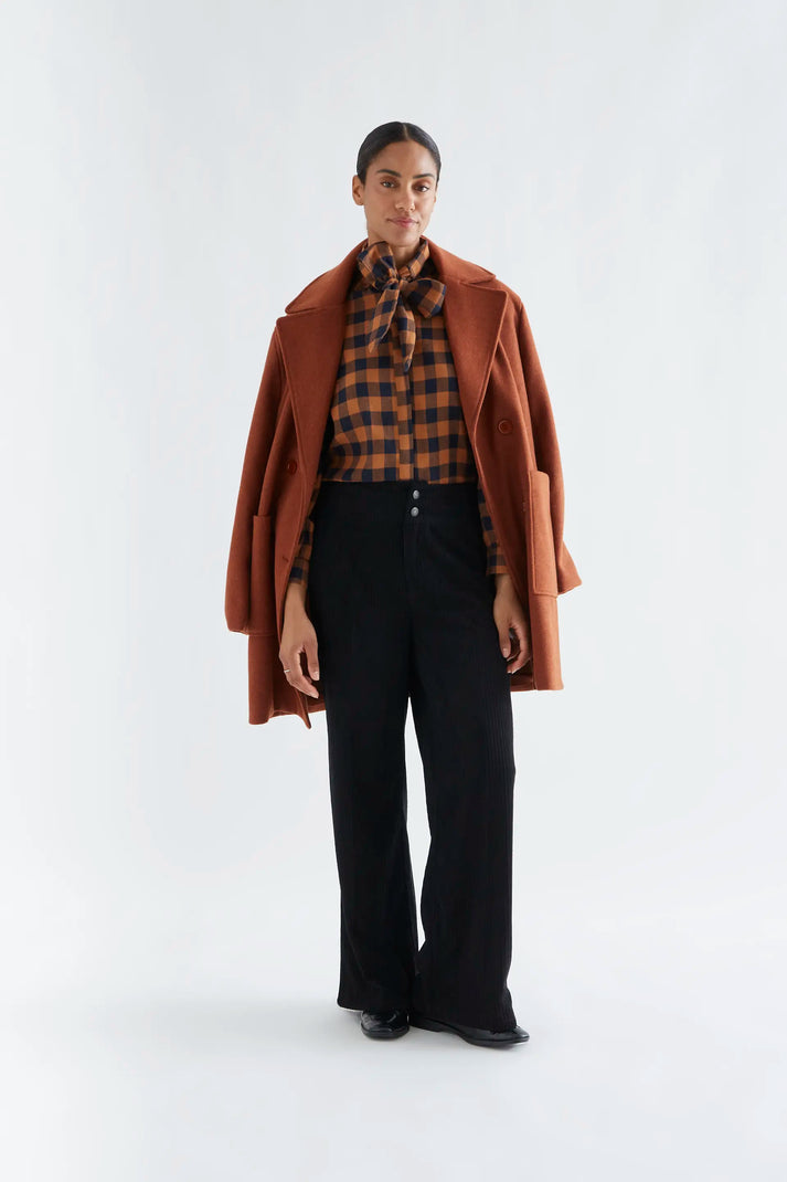 Compania Fantastica Cotton Lace-up Shirt in Brown and Navy Plaid