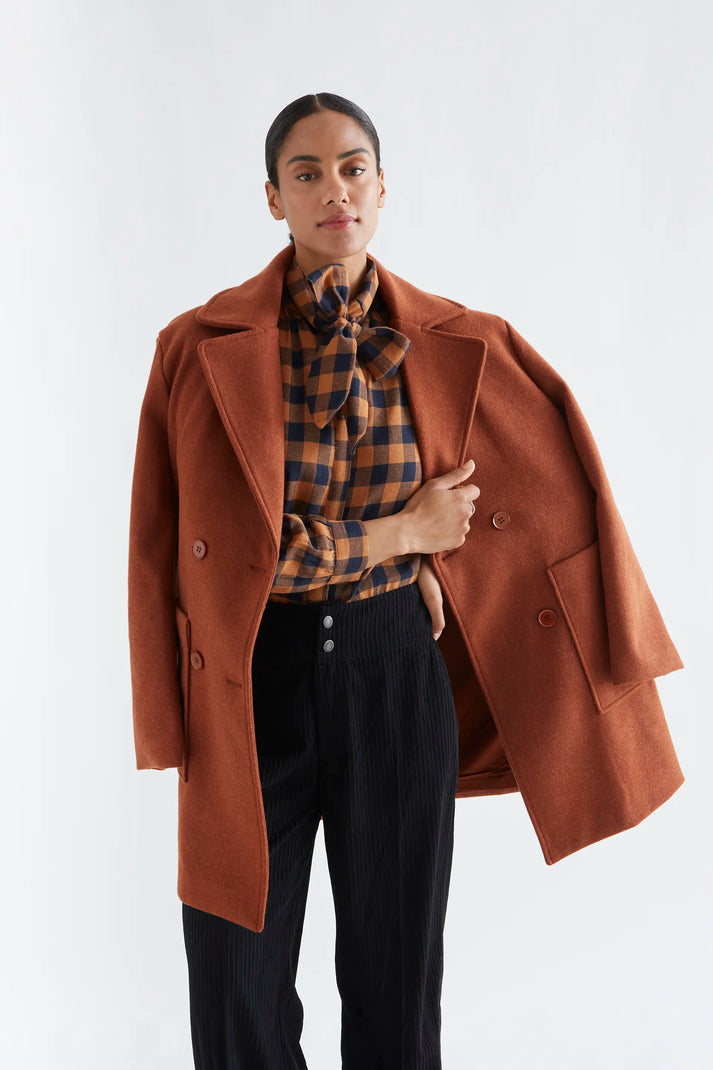 Compania Fantastica Cotton Lace-up Shirt in Brown and Navy Plaid