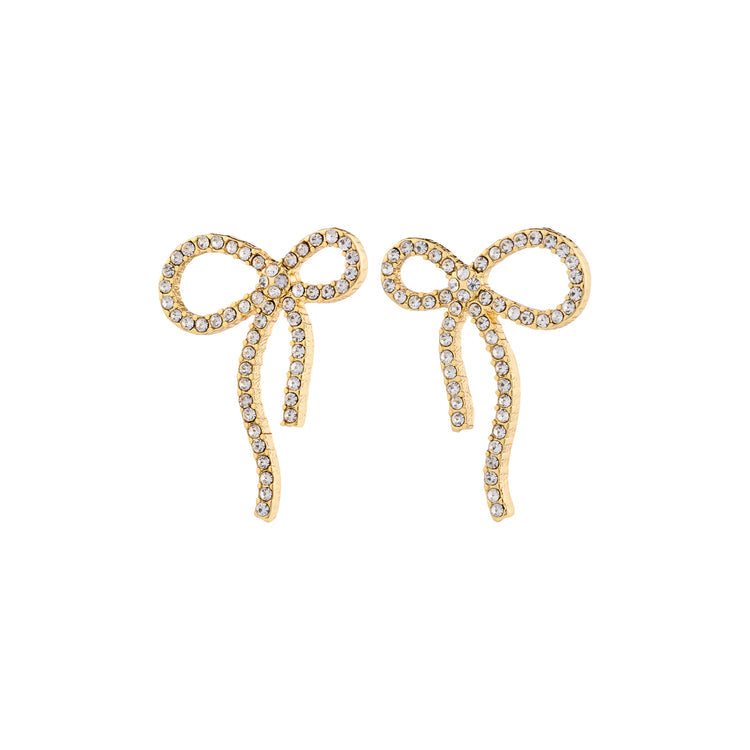 Pilgrim JOLANTA bow shaped stud earrings, gold-plated adorned with sparkling stones