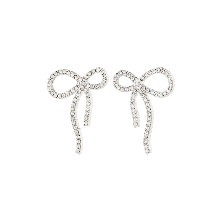 Pilgrim JOLANTA bow stud silver-plated earrings adorned with sparkling stones