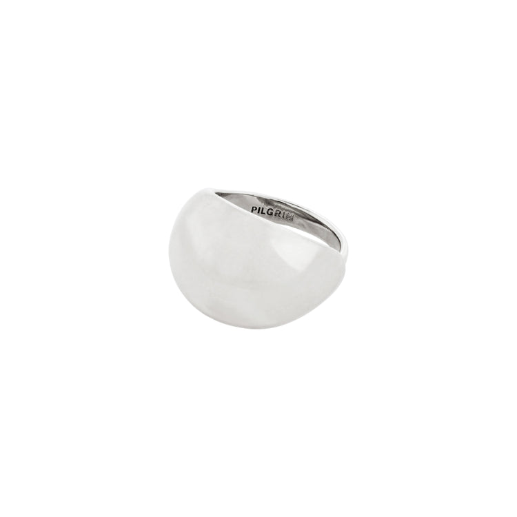 A silver-plated recycled statement ring with a shiny surface and soft shapes, part of Pilgrim's recycled collection.
