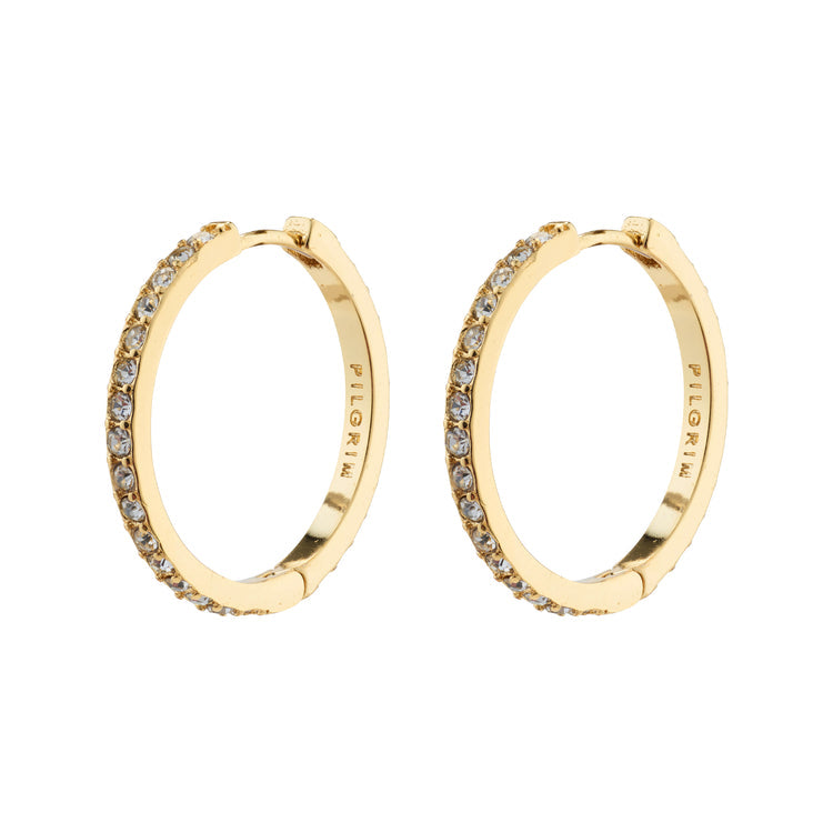 Pilgrim EBNA large crystal hoops gold-plated