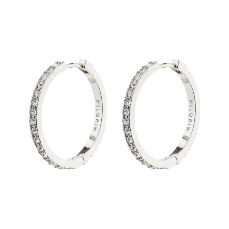 Pilgrim EBNA large crystal hoops silver-plated