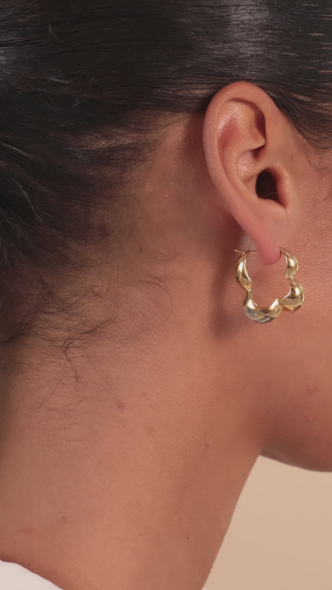 Vurchoo Jewellery Gaia Link Sculptural Grey Jasper Statement Hoops Gold