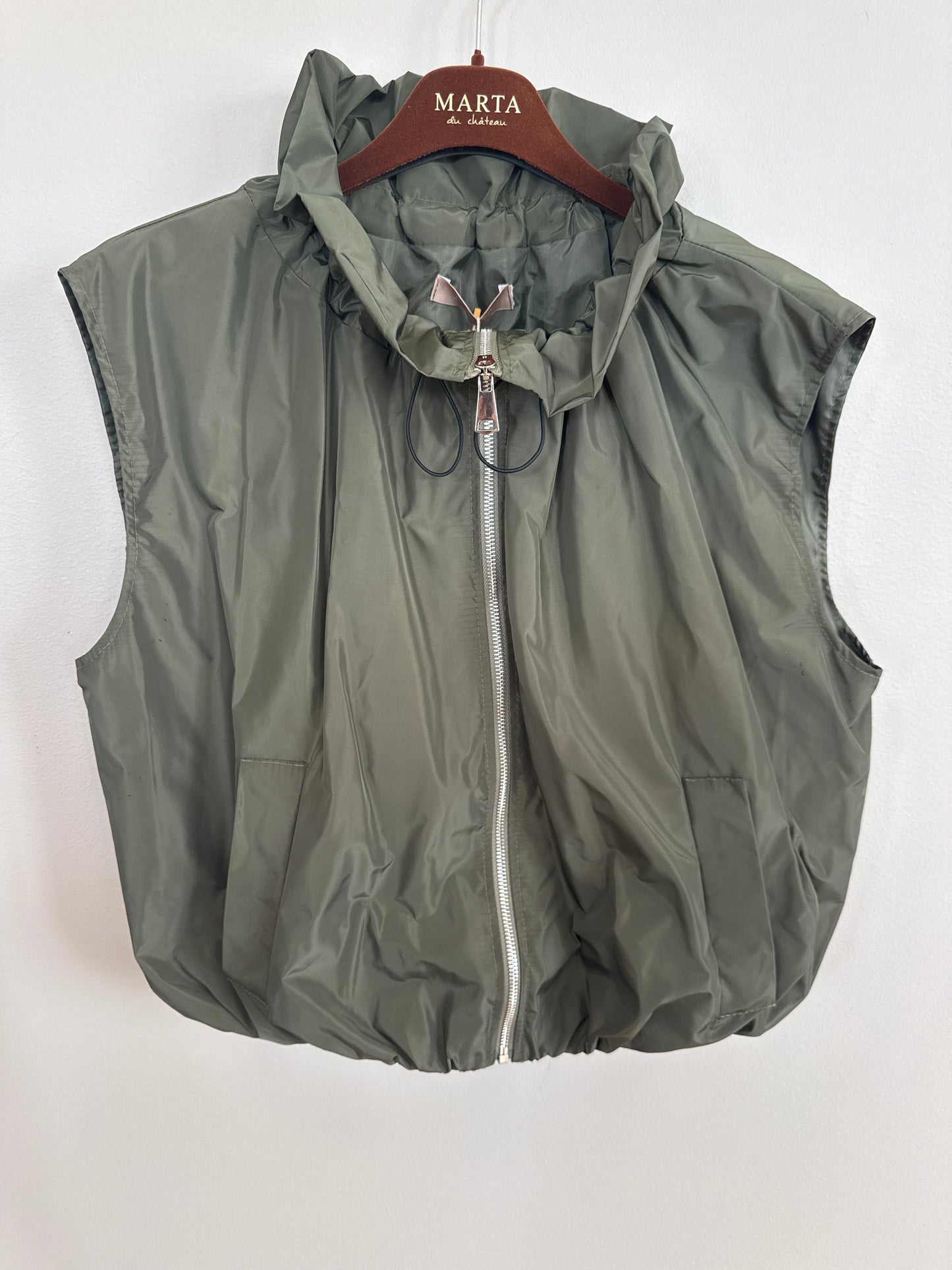 Marta Anthea Ruffled Gilet in Khaki Green