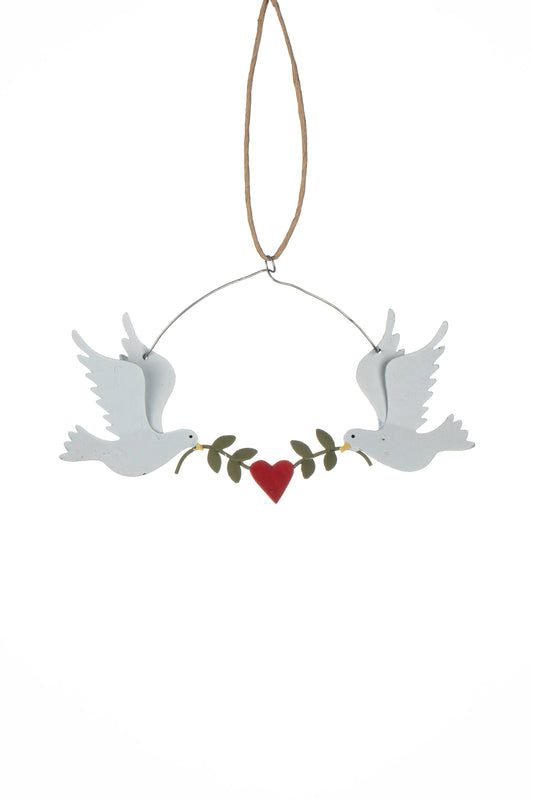 Two Doves Green Olive Branches Decoration