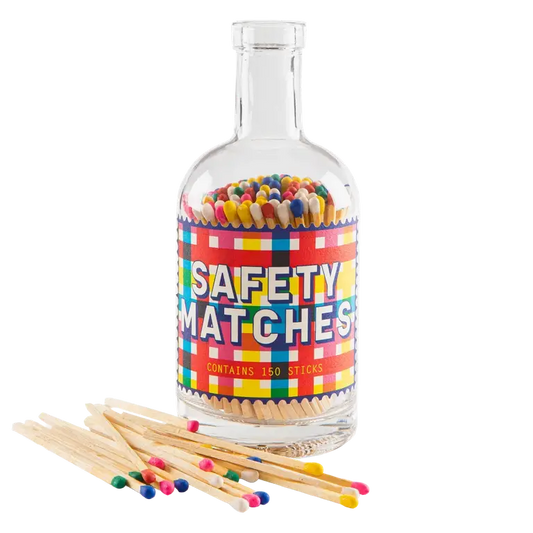 Archivist | UK - Gingham Safety Match Bottle | Glass Bottle - Safety Matches