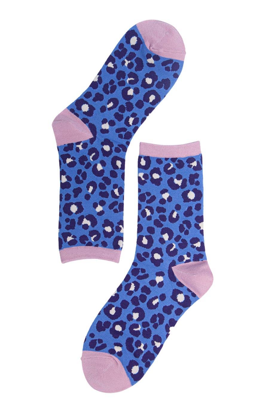 Womens Bamboo Leopard Print Socks Ladies Animal Print Blue