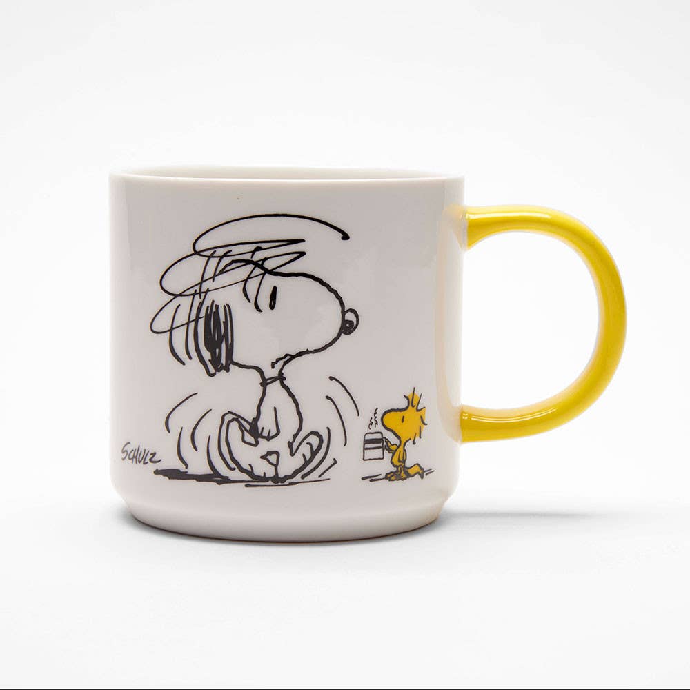 Mug with Snoopy and Woodstock illustration on a white background