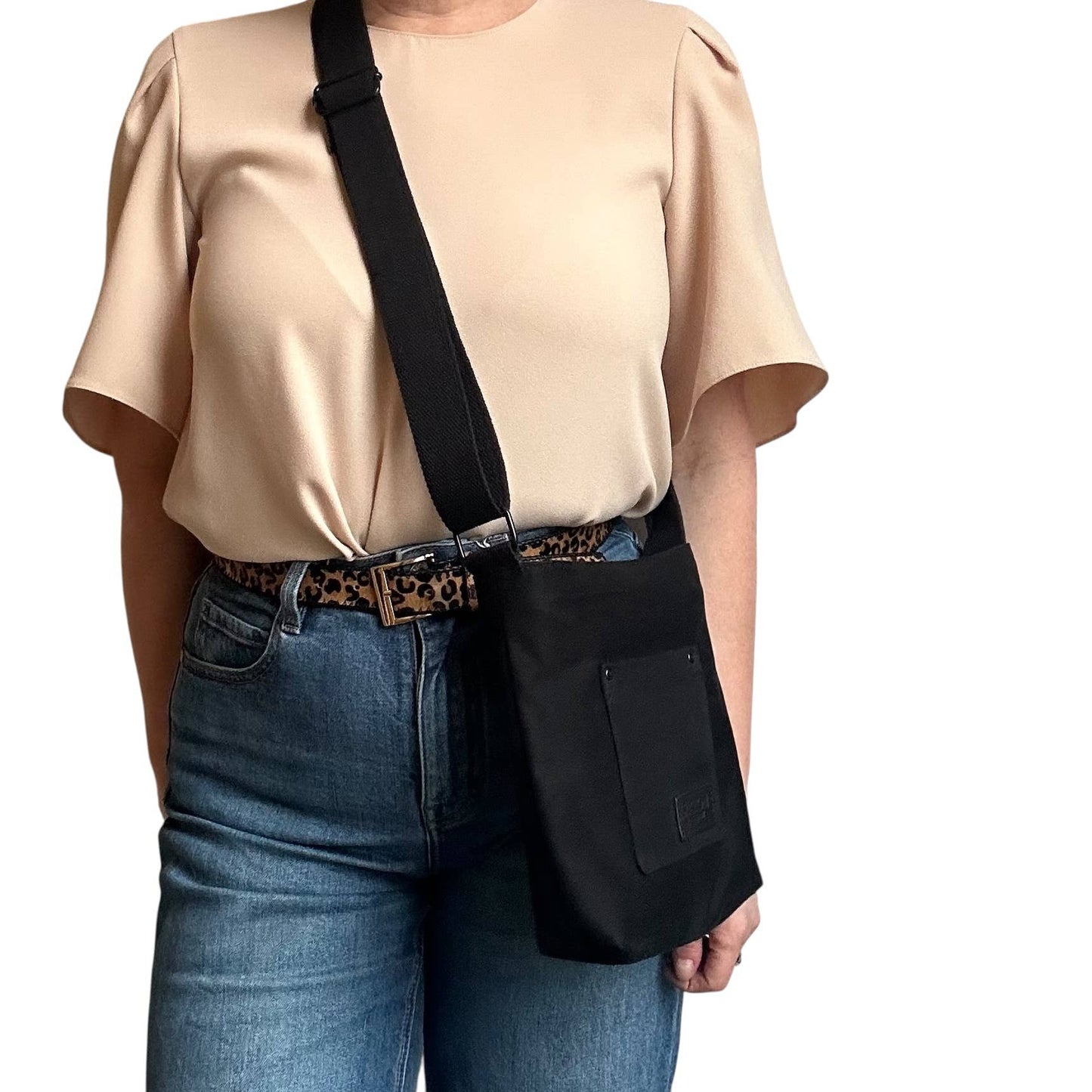 Sixton London Lisbon City Bag - Black Plain Cotton Canvas