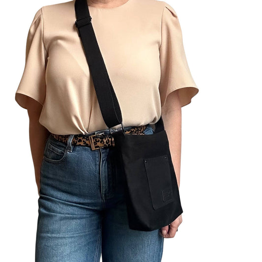 Sixton London Lisbon City Bag - Black Plain Cotton Canvas