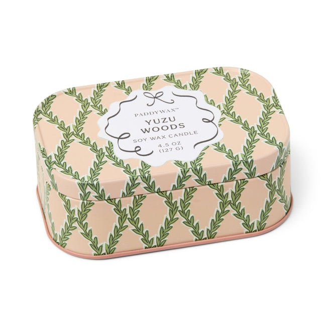 Cherie Printed Tin Candle  - Pink & Green - Yuzu Woods 127g
