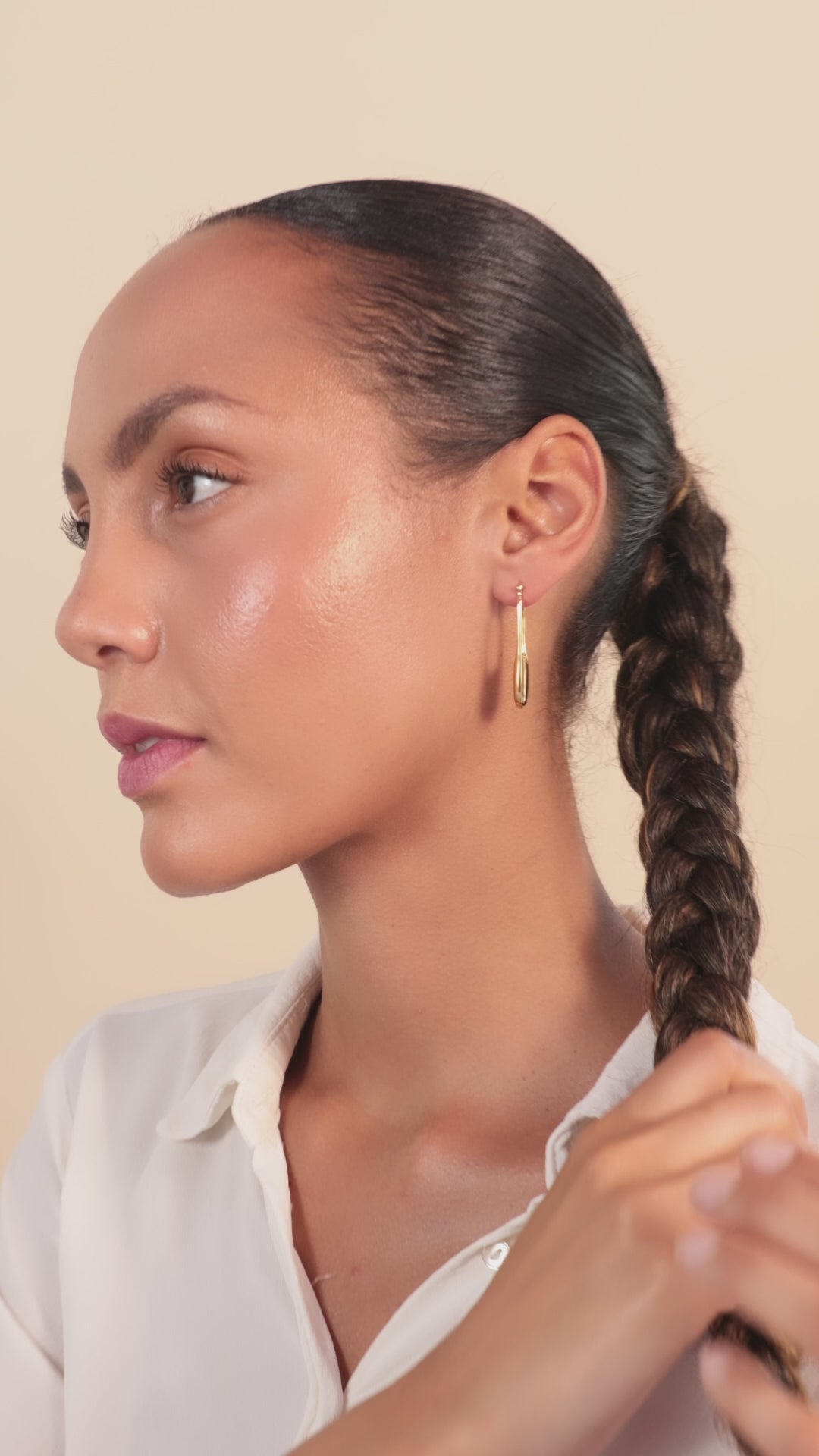 Vurchoo Jewellery Streamline Long Hoops Minimalist Gold Earrings