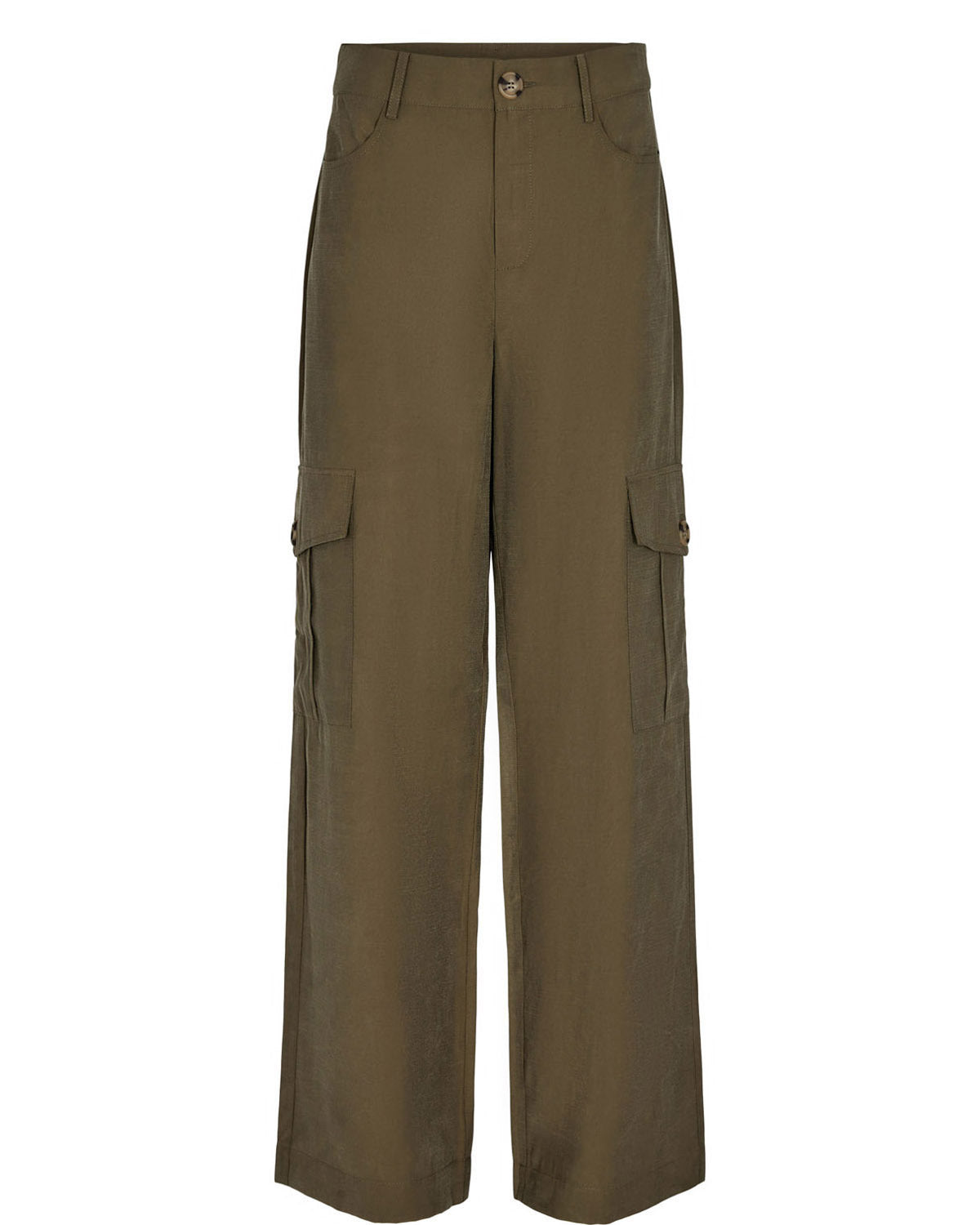 Numph Nuwaleria Pants in Ivy Green - loose fit and drapey with cargo pockets