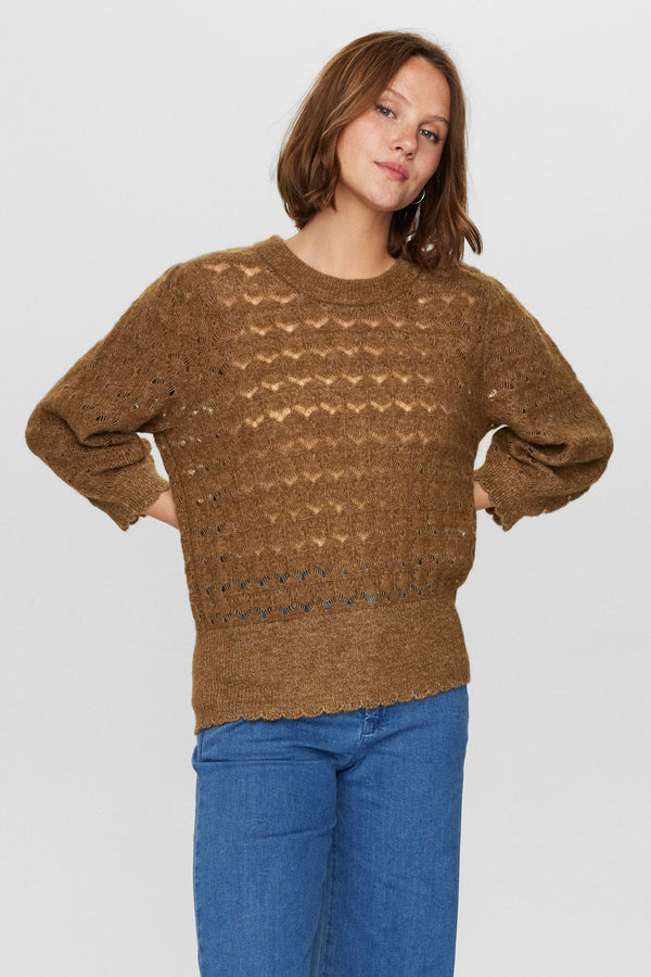 Numph Rietta Pointelle Pullover in Kangaroo