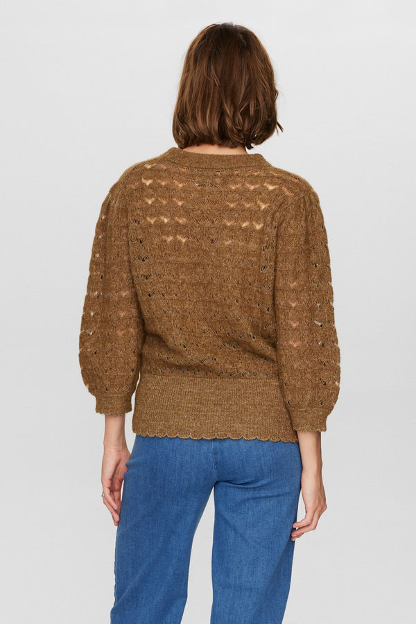 Numph Rietta Pointelle Pullover in Kangaroo