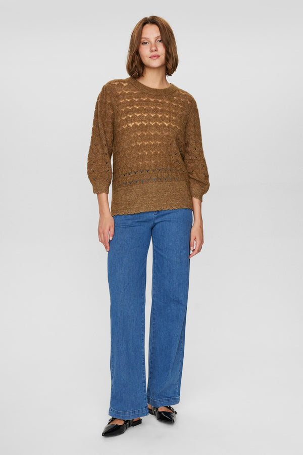 Numph Rietta Pointelle Pullover in Kangaroo