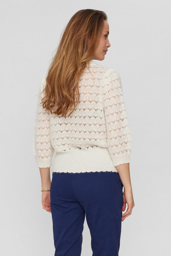 Numph Rietta Pointelle Pullover in Cloud Dancer