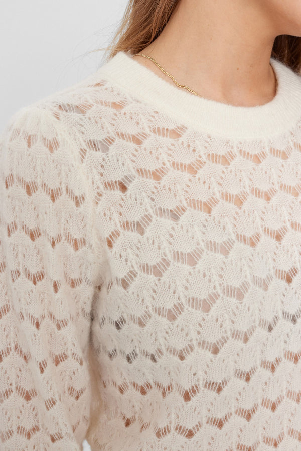 Numph Rietta Pointelle Pullover in Cloud Dancer