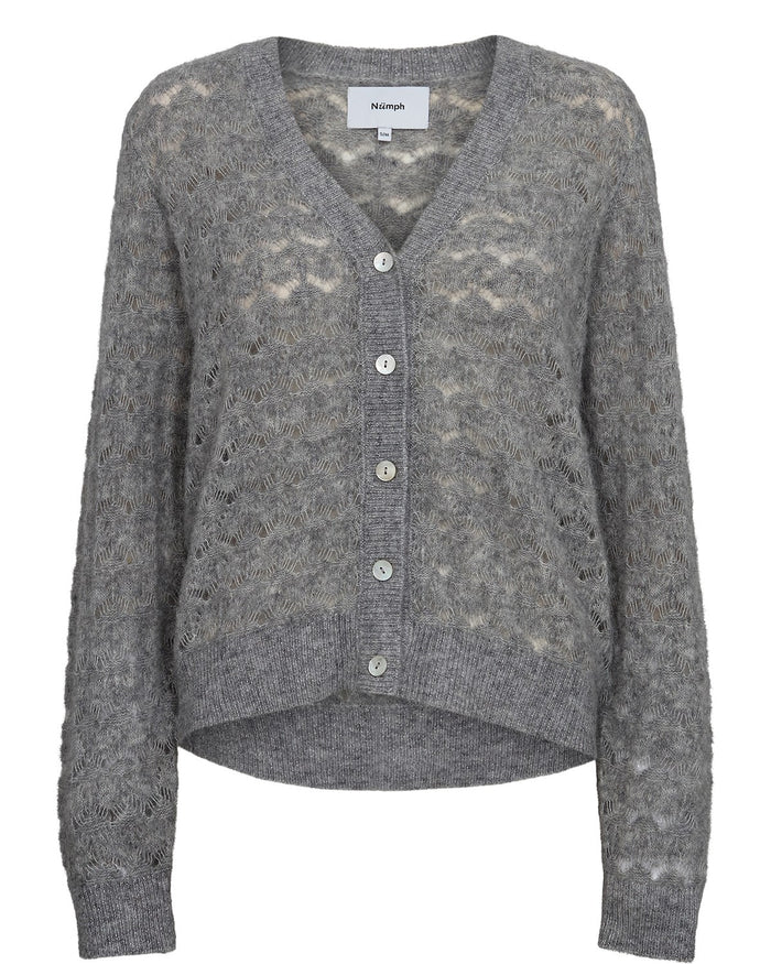 Numph NURIETTA Pointelle Pullover in Medium Grey