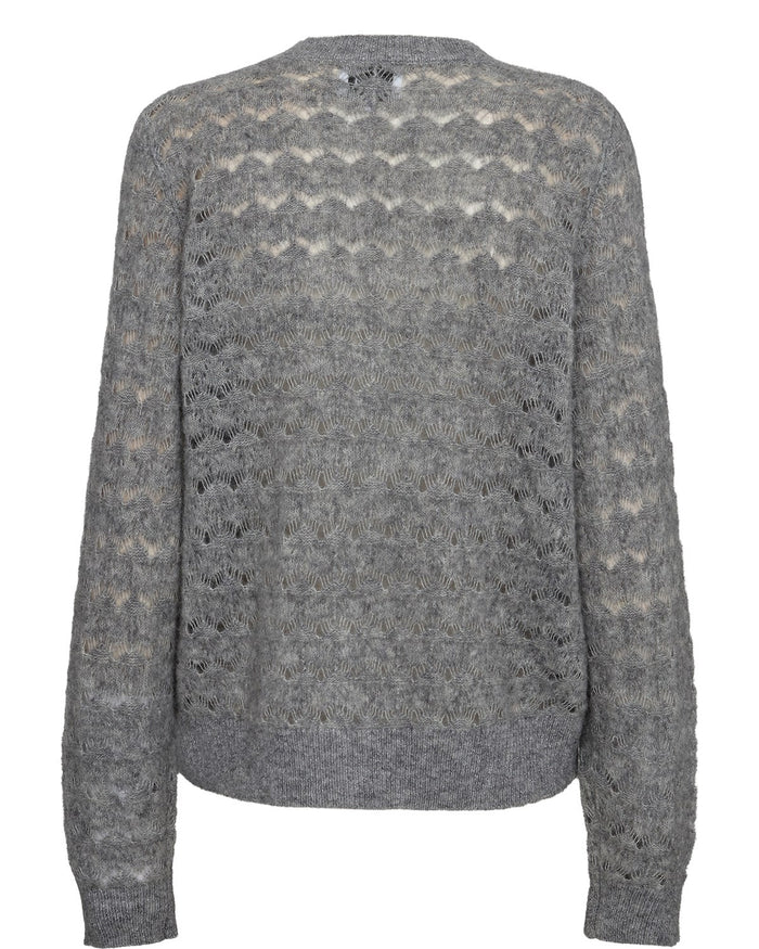 Numph Rietta Pointelle Cardigan in Medium Grey