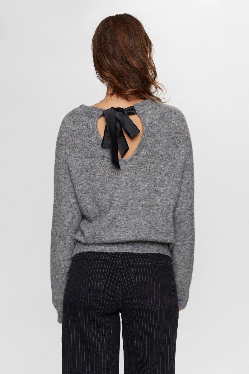 Numph Rietta Bow Pullover in Medium Grey