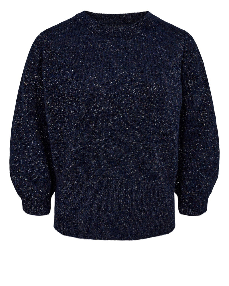 Numph Rietta Lurex Pullover with short sleeves and wound neck in Blues yarns