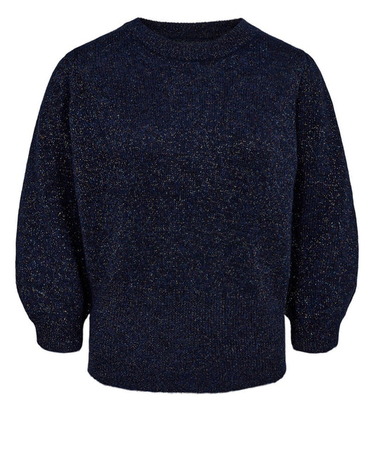 Numph Rietta Lurex Pullover with short sleeves and wound neck in Blues yarns