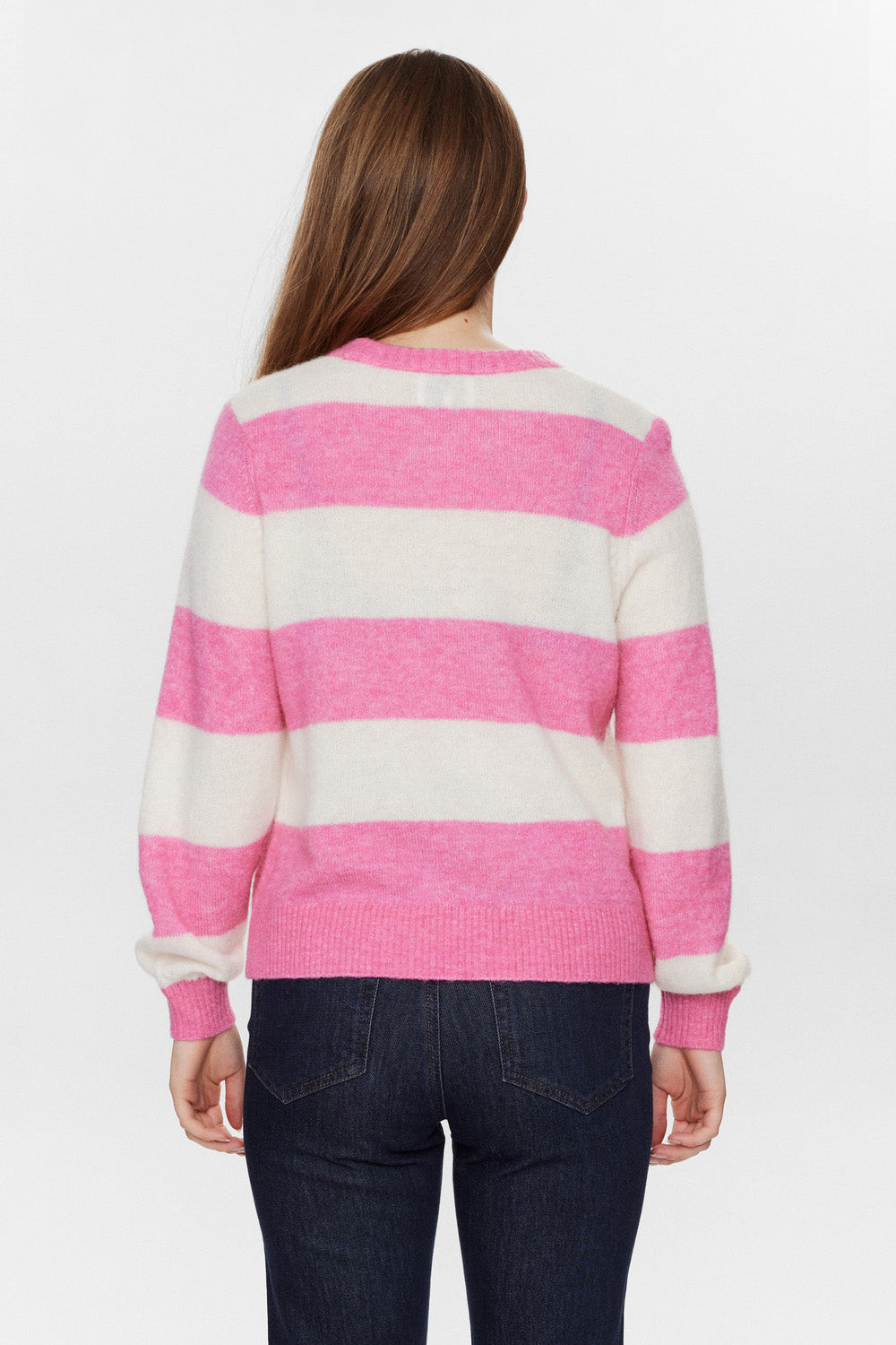 Numph Nuriette Big Stripe Pullover in Pink Cosmos