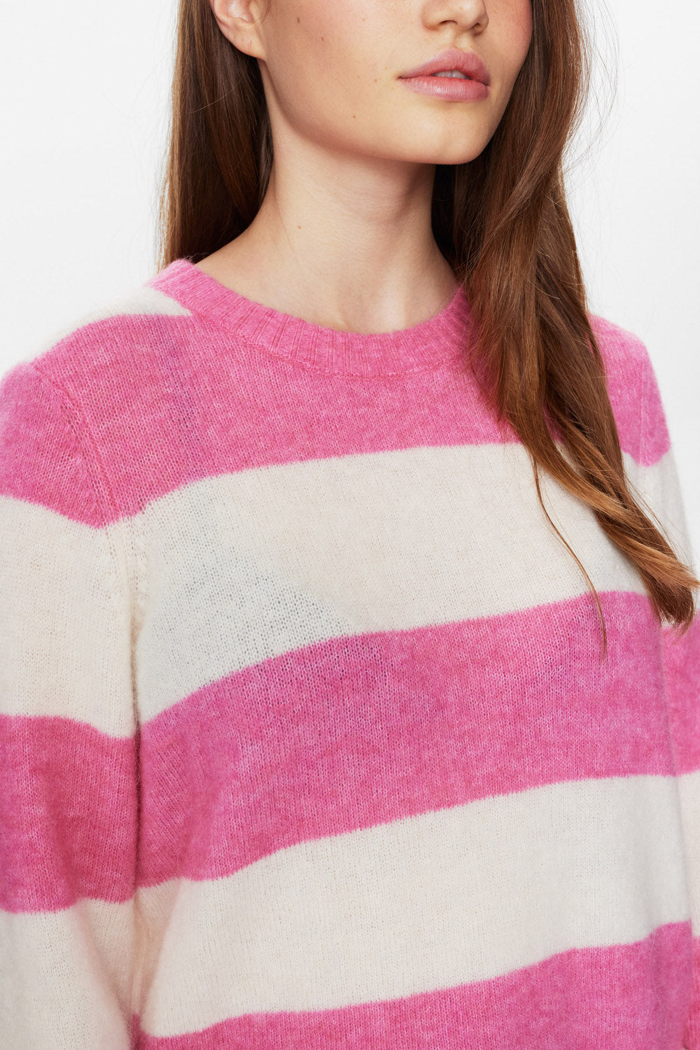 Numph Nuriette Big Stripe Pullover in Pink Cosmos