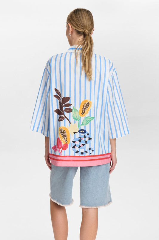 Numph Wendie Shirt in Bright White / Blue Stripe