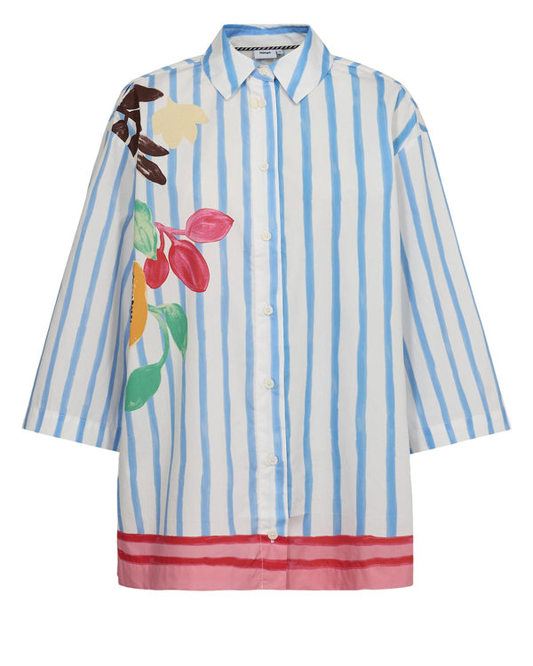 Numph Wendie Shirt in Bright White / Blue Stripe