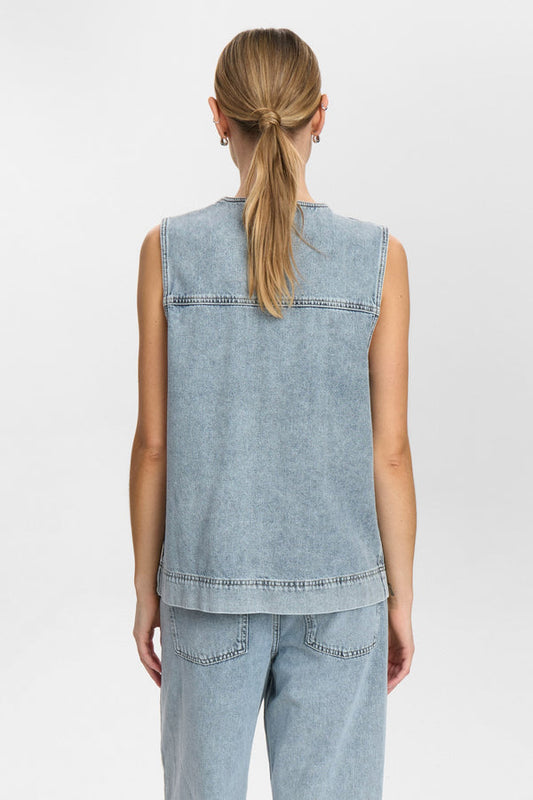 Numph Brooklyn Vest in Light Blue Bleach