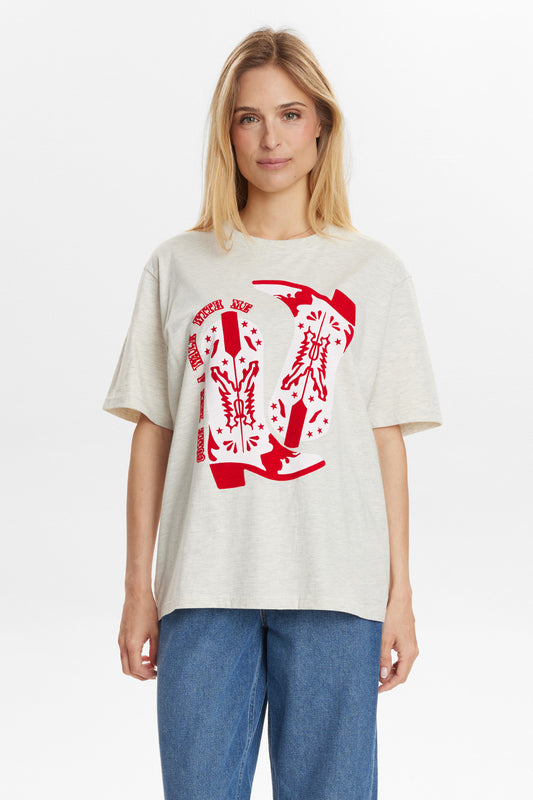 Numph Western Tee in Creme Melange