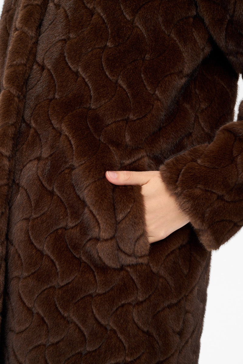 Numph Zitta Fake Fur Coat in Black Coffee