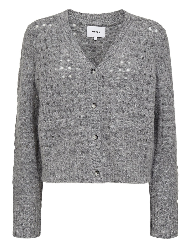 Numph Riette Dot Pointelle Cardigan in Medium Grey Marl