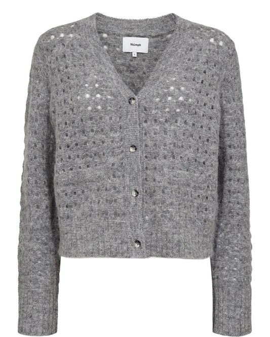 Numph Riette Dot Pointelle Cardigan in Medium Grey Marl
