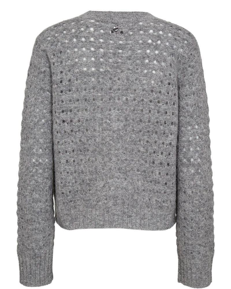 Numph Riette Dot Pointelle Cardigan in Medium Grey Marl
