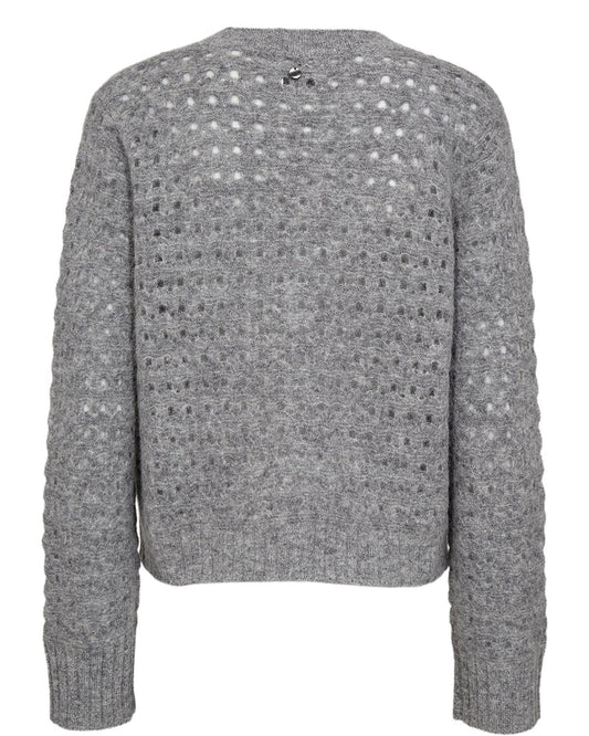 Numph Riette Dot Pointelle Cardigan in Medium Grey Marl