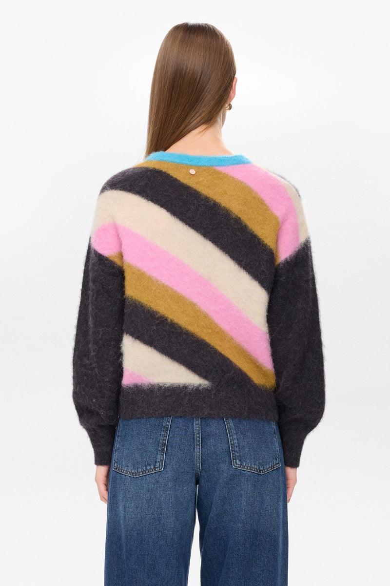 Numph Suri Multi Stripe Pullover in Obsidian
