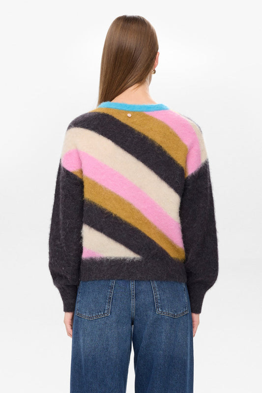 Numph Suri Multi Stripe Pullover in Obsidian