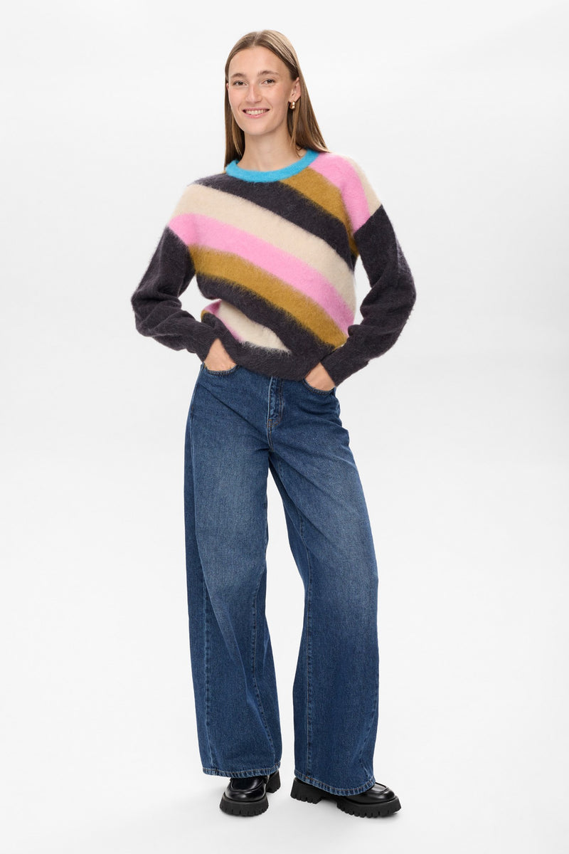 Numph Suri Multi Stripe Pullover in Obsidian