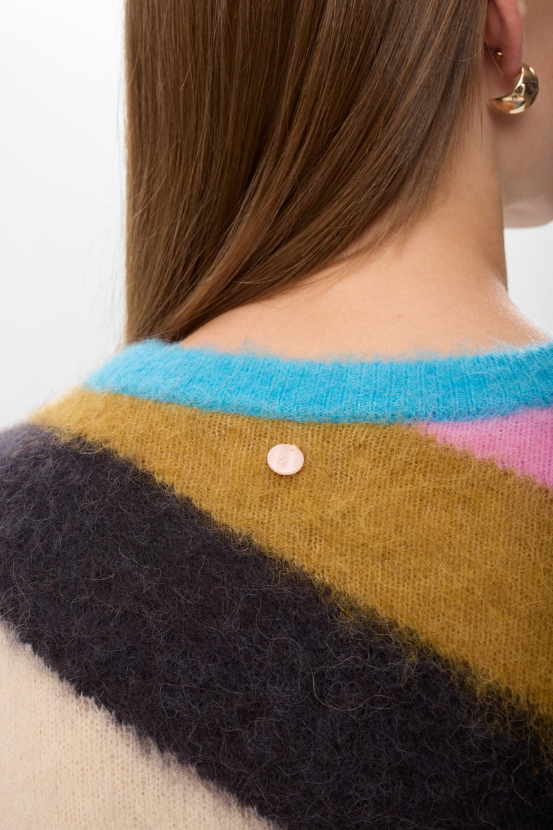 Numph Suri Multi Stripe Pullover in Obsidian