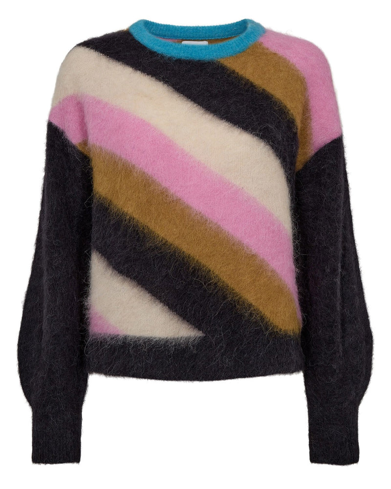 Numph Suri Multi Stripe Pullover in Obsidian