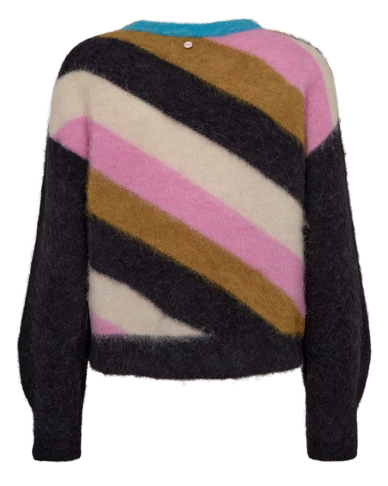 Numph Suri Multi Stripe Pullover in Obsidian