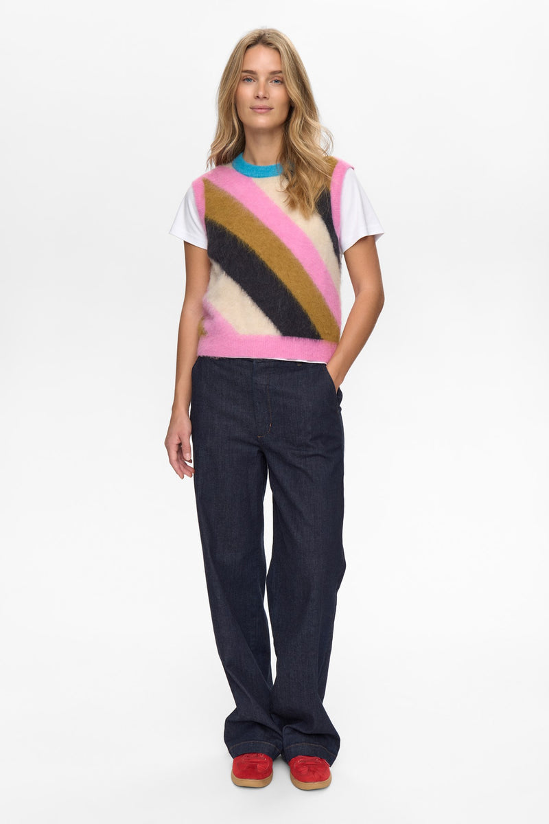 Numph Suri Multi Stripe Vest in Obsidian