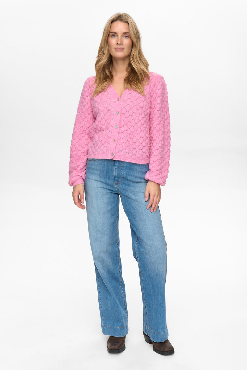 Numph Nuriette Leaf Pointelle Cardigan in Lilac Sachet