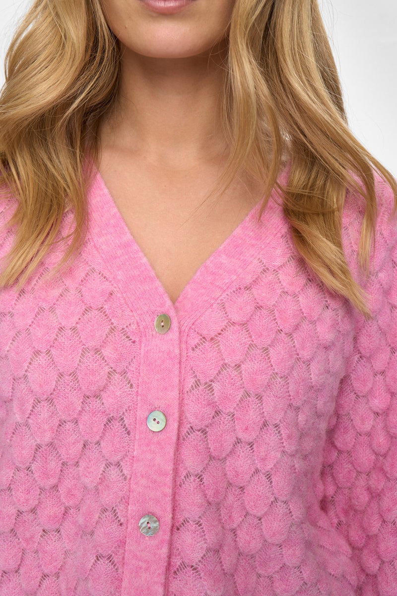 Numph Nuriette Leaf Pointelle Cardigan in Lilac Sachet